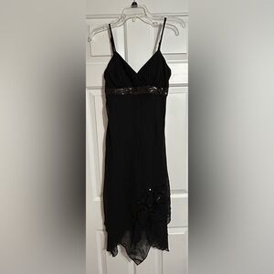 Black dress with sequin flower & band - S